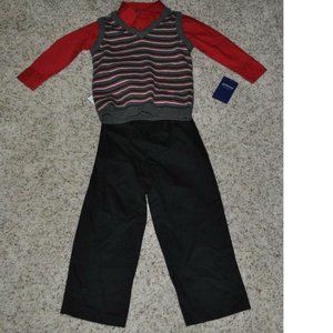 Boys Dress Outfit Arrow 6 Black Pants, Striped Sweater Vest & Red Dress Shirt